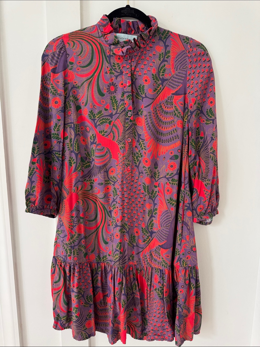 Tuckernuck Vintage-Inspired Pink & Purple Floral Ruffle Dress XS